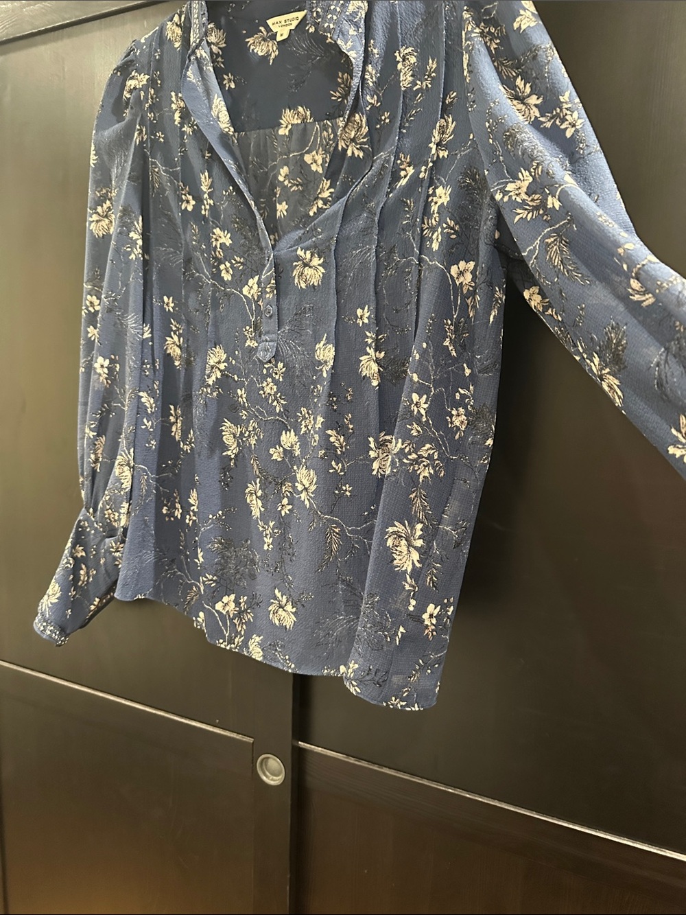 Max Studio Navy Floral V-Neck Button Blouse - Picture 6 of 13